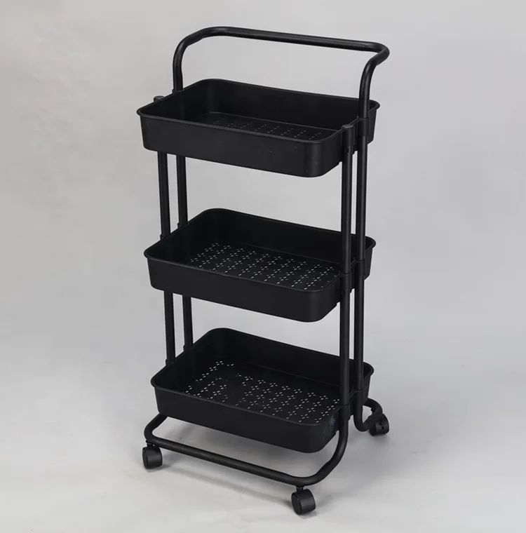 3 Tier Storage Trolley on Wheels Cart Kitchen Utility Rolling Rack Tray Shelf